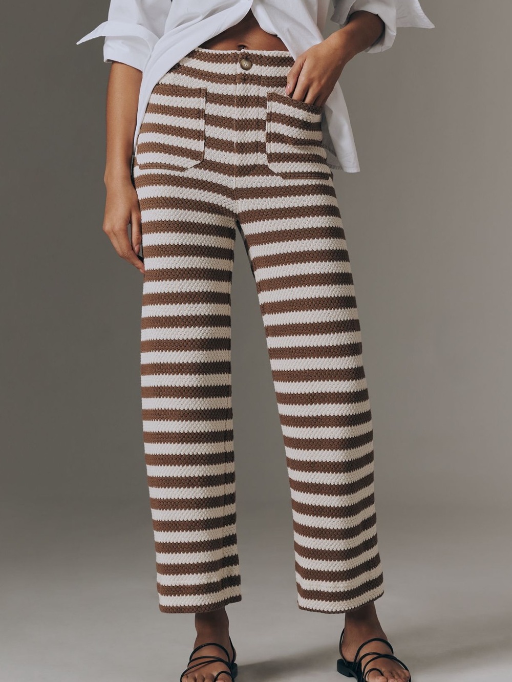 Anthropologie Colette Pants Maeve High Rise Wide Leg Cropped Knit New 26 Stripe